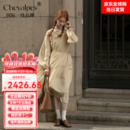 CHEVALPES國際一線(xiàn)品牌設計感長(cháng)袖連衣裙2025秋季新品高腰圓領(lǐng)連身裙 布丁黃預售 15天內發(fā)貨 L