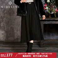 MORELINE【商場(chǎng)同款】沐蘭春秋季女裝淑女簡(jiǎn)約純色A字中長(cháng)裙 黑色 XL 42