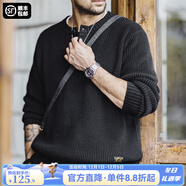 馬登工裝美式復古豎條紋亨利領(lǐng)毛衣寬松加厚黑色打底針織衫男秋冬 黑色 【毛衣男高級感/毛線(xiàn)衣/針織外套男】 M 【寬松版型,可拍小一碼】