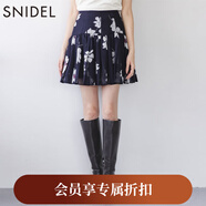 SNIDEL2025秋冬新品甜美高腰花朵印花半身裙百褶短裙SWFS254334 深藍 M (1)