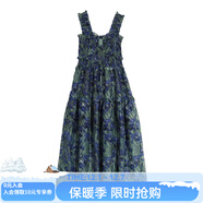 西町村屋（SETIROM）連衣裙女2023春季新款文藝長(cháng)裙子法式水墨花朵抽褶吊帶裙 XAAB10146花色 均碼