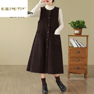 夏典素訂女王（SE.PSTP）復古燈芯絨背帶裙女2025春秋新款寬松大尺碼氣質(zhì)單排扣無(wú)袖背 咖啡色今年流行的輕奢品牌 L 115-130