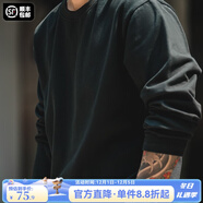 馬登工裝美式300G重磅純棉T恤男米白色圓領(lǐng)長(cháng)袖春秋打底衫男士衛衣 黑色 M