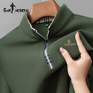 GOLF MODERN高爾夫服裝男裝高端男式長(cháng)袖T恤春秋厚款商務(wù)休閑立領(lǐng)拉鏈POLO衫 森林綠9217 M