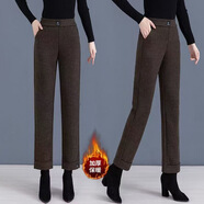 【冬季爆款】25年爆款毛呢加絨高腰闊腿直筒褲 遮肉顯瘦時(shí)尚減齡 咖色 【加絨加厚款】 L 【建議95-110斤】