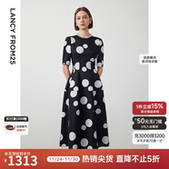 朗姿【Basic衣櫥】小香風(fēng)法式赫本風(fēng)波點(diǎn)小黑裙女收腰高智連衣裙 本白色2 2XL