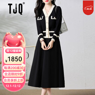 TJQ奢侈高檔品牌連衣裙女2025秋季新款高級感氣質(zhì)洋氣小香風(fēng)長(cháng)袖裙子 黑白 L 【推薦106-120斤】