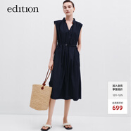 edition襯衫裙女新款立領(lǐng)無(wú)袖收腰純棉連衣裙氣質(zhì)通勤風(fēng) 藍黑色 S 160