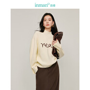 茵曼（INMAN）半高領(lǐng)毛衣2025春秋季女裝新款開叉長袖套頭打底衫針織衫 米白色 M