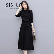 SIN.CYC女裝長(zhǎng)袖連衣裙女中長(zhǎng)款春秋季薄款時(shí)尚韓版今年流行裙子 黑色 XL /117-127斤