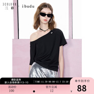 三彩2025秋款一字領(lǐng)T恤短袖寬松套頭衫休閑上衣女 經(jīng)典黑 S 155/80A