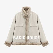 百家好（Basic House）Basic House/百家好2025保暖短款加厚外套女冬百搭雙面穿毛毛外套 米色 M