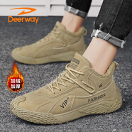 德?tīng)柣荩―EERWAY）男鞋2025秋冬季加絨鞋子男士保暖休閑跑步鞋加絨卡其39