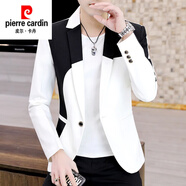 皮爾卡丹（pierre cardin）時(shí)尚春秋季西裝外套男士韓版帥氣潮流拼色款小西服褲子搭配一套裝 長(cháng)袖白色單西 M 165