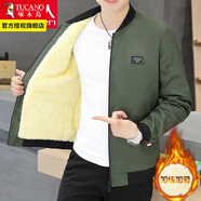 啄木鳥(niǎo)外套男秋冬季潮流寬松休閑男士夾克加絨加厚棒球棉服秋冬男裝衣服 小方塊軍綠色 2XL 建議125-145斤