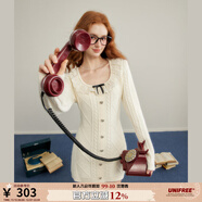 UNIFREE【秋裝新品】長(cháng)袖針織連衣裙娃娃領(lǐng)復古純欲收腰包臀裙子 杏色 S