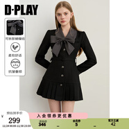 DPLAYDPALY2025年秋季新款黑色連衣裙女獨特蝴蝶結收腰短款裙子短裙 黑拼灰（含腰帶+可拆卸蝴蝶結） L