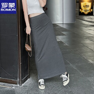 羅蒙莫代爾半身裙女灰色長(cháng)裙2025新款夏季高腰顯瘦垂感開(kāi)叉直筒一步裙 深灰色 莫代爾 S