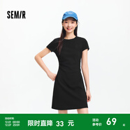 森馬（Semir）連衣裙女收腰T恤裙小心機夏季2025新款繡花圓領(lǐng)短裙簡(jiǎn)約休閑 黑色90001 M