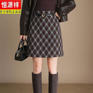 恒源祥格子包臀裙半身裙秋冬女2025新款高腰顯瘦修身通勤一步裙氣質(zhì)短裙 咖格 裙長(cháng)48CM 常規 M 建議85-99斤