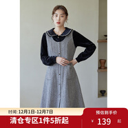 獨束大碼女裝復古U領(lǐng)內搭背心裙女冬季新款胖mm顯瘦毛呢連衣裙 黑灰人字紋 M