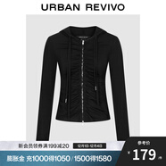 UR2025秋季新款女潮流木耳邊褶皺連帽修身短款外套UWJ150099 正黑 L