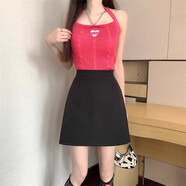 胖毫米大碼高腰修身羊毛短裙秋冬女式容易搭配的a字裙黑色小短裙 黑 M