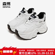森馬（Senma）厚底老爹鞋女鞋2025秋冬新款加絨保暖百搭增高休閑女鞋白色運動(dòng)鞋 米黑色四季款 36