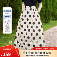 歐莎（OSA）高腰波點(diǎn)大擺裙中長(cháng)款顯瘦薄款a字半身裙女夏季2025年新款 杏底黑點(diǎn) XL