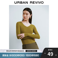 UR秋季新款女裝簡(jiǎn)約基礎百搭休閑修身V領(lǐng)針織衫UWB940008 褐綠 M