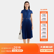 PORTS寶姿女裝春夏新款通勤襯衫領(lǐng)拼接百褶收腰短袖中長(cháng)連衣裙 丈青-2 XL (10)