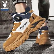花花公子（PLAYBOY）男鞋子男2025秋冬季高幫老爹鞋男士百搭厚底休閑馬丁鞋時(shí)尚土黃41