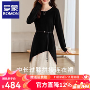 羅蒙（ROMON）高端法式氣質(zhì)紅色連衣裙2025新款春秋時(shí)尚打底針織毛衣漂亮長(cháng)裙子 黑色 M  90-105斤