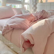 批發(fā)純色條紋水洗棉床上四件套北歐風(fēng)被套床笠單人三件套床笠款 細條紋-云粉 床笠款 1.5米四件套（200*230