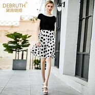 黛薇璐媤黑白波點(diǎn)拼接撞色假兩件連衣裙女春夏新款氣質(zhì)高腰大擺裙 黑白波點(diǎn) S 36