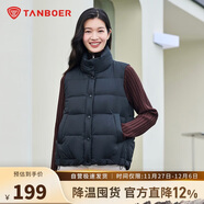 坦博爾羽絨服馬甲女立領(lǐng)寬松外搭短款羽絨背心外套TD236006 黑色 175
