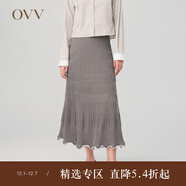 OVV秋冬熱賣(mài)女裝絲羊毛豎條紋肌理自然卷邊針織半裙 駝色（凈色）A4 M