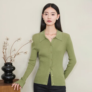 逸陽(yáng)秋新款長(zhǎng)袖針織衫女開(kāi)叉毛衣開(kāi)衫氣質(zhì)修身顯瘦外搭上衣 青苔色 M （106-120斤）