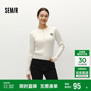 森馬（Semir）毛衣女冬季短款半開(kāi)襟刺繡修身套頭衫女生風(fēng)顯瘦上衣107724107001