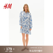 H&M女裝花卉連衣裙2025夏新款法式田園風(fēng)燈籠袖碎花連身裙1265602 白色/藍色花卉 S 160/88