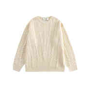 粗線(xiàn)毛衣女FANGKONG 日系復古套頭麻花粗線(xiàn)毛衣男女秋冬寬松慵懶 杏色 S