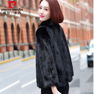 皮爾卡丹（pierre cardin）2024女長袖外套水貂絨秋冬貂皮大衣立領(lǐng)韓版寬松顯瘦短款新款皮草 黑色 2XL 適合125-135斤穿