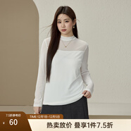 纖莉秀【云感網(wǎng)紗半高領(lǐng)百搭打底針織衫】大碼女裝胖mm2025冬新款5326 米白色-半高領(lǐng)【加絨款】 XL