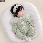 嬰兒外出抱抱服春秋嬰兒春裝衣服新生女寶寶連體衣超萌滿(mǎn)月服公主百天哈衣春秋外出服06 綠色  小花翻領(lǐng) 80