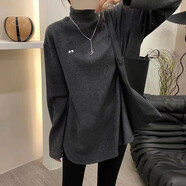 妃麗慕尚磨毛加厚打底衫女內(nèi)搭秋冬季洋氣開叉中長款寬松純棉長袖t恤上衣 731灰色 L 建議120斤以內(nèi)