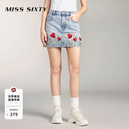 MISS SIXTY牛仔半身裙女重工釘珠亮片花朵A字裙短裙 淺藍 XS