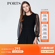 PORTS寶姿商場(chǎng)同款春夏新品女裝歐根紗拼接袖連衣裙 黑色 S