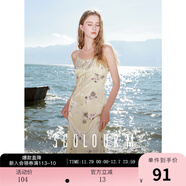 三彩2025秋款蕾絲花邊圓領(lǐng)吊帶裙印花連衣裙法式浪漫M 香檳色花卉 M 160/84A