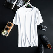 MILMUMU羊奶絲無(wú)痕冰絲涼感T恤圓領(lǐng)修身男高端款夏季速干打底衫短袖 白色圓領(lǐng) L L建議90-110斤