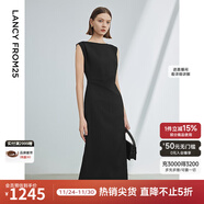 朗姿法式一字肩收腰抽褶設計感氣質(zhì)長(cháng)裙夏裝新款女禮服連衣裙 黑色 2XL